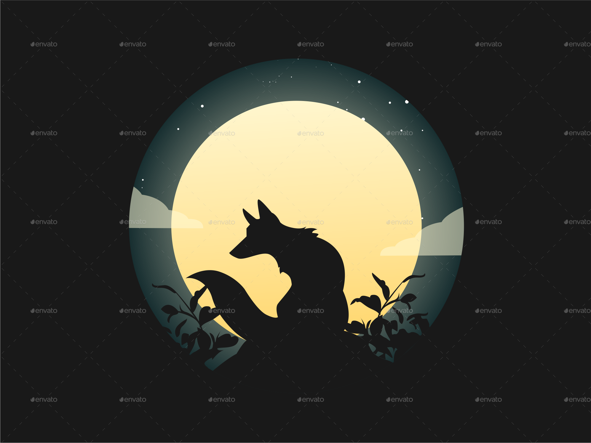Dog Under The Moonlight, Vectors GraphicRiver